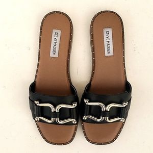 Steve Madden Alita Black Summer Flat Sandals Women's Size 7.5